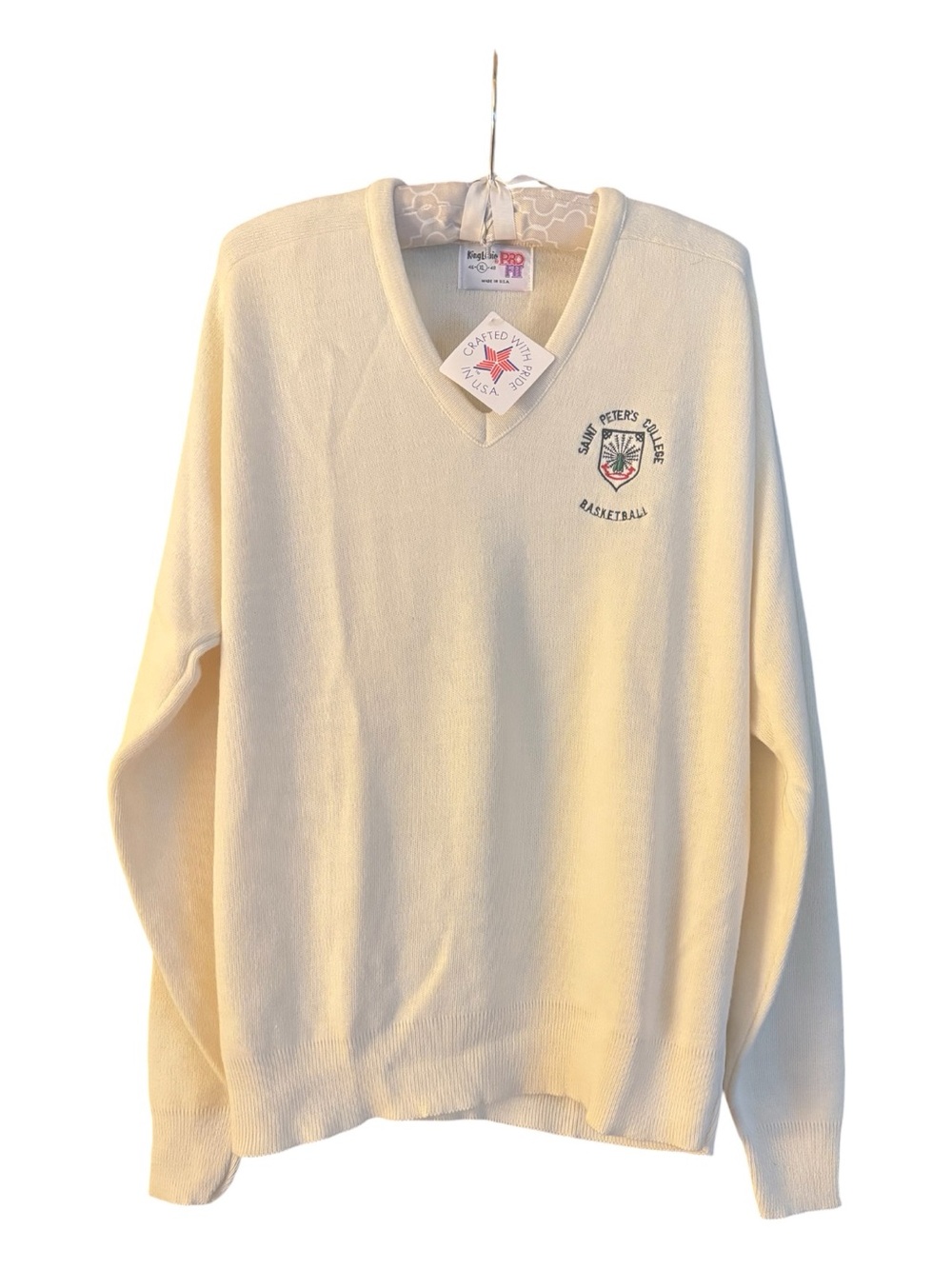 Saint Peter’s College Vintage Cream V-Neck Basketball Sweater Size XL NWT